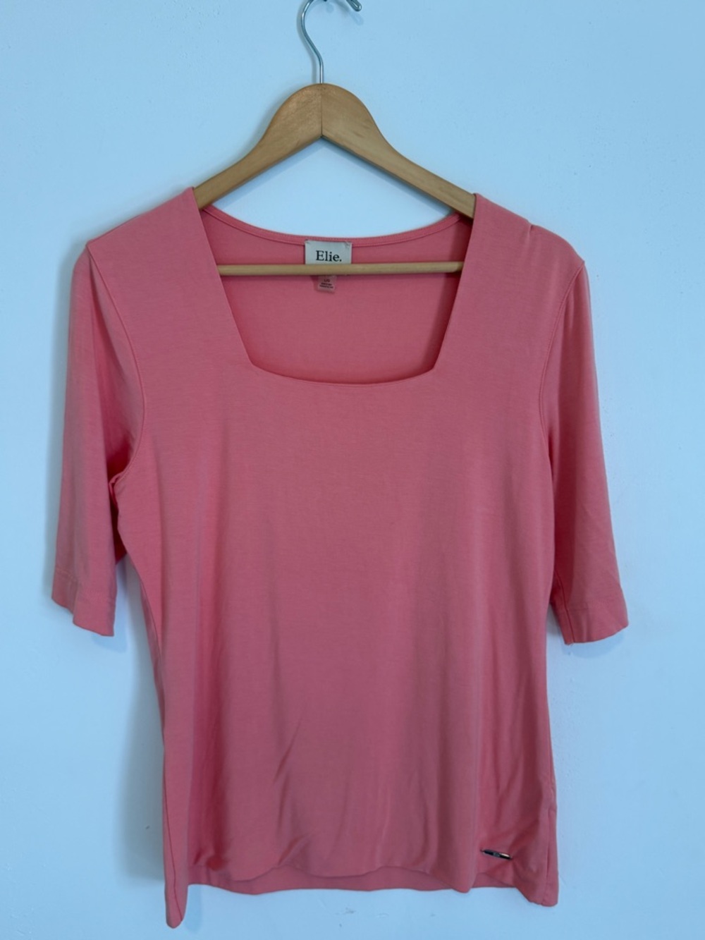 Coral Square-Neck Elbow-Sleeve Top